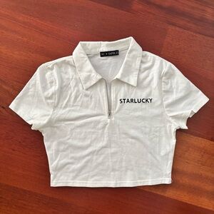 Zaful White Crop Top with Zipper